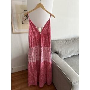 Red Patchwork Boho Maxi Dress Cotton Summer Beach Vacation Resort Wear XL
